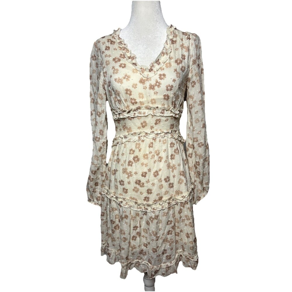Women XS Dainty Cottagecore Cream Floral Dress Romantic Farmcore Flower Fairy